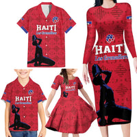 Custom Haiti Football Family Matching Long Sleeve Bodycon Dress and Hawaiian Shirt Come on Les Grenadiers Red Style