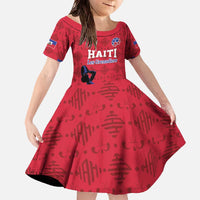 Custom Haiti Football Family Matching Off The Shoulder Long Sleeve Dress and Hawaiian Shirt Come on Les Grenadiers Red Style