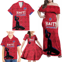 Custom Haiti Football Family Matching Off Shoulder Maxi Dress and Hawaiian Shirt Come on Les Grenadiers Red Style