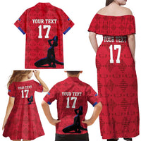 Custom Haiti Football Family Matching Off Shoulder Maxi Dress and Hawaiian Shirt Come on Les Grenadiers Red Style
