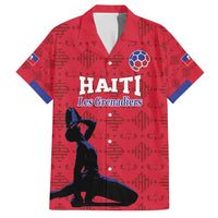 Custom Haiti Football Family Matching Off Shoulder Short Dress and Hawaiian Shirt Come on Les Grenadiers Red Style