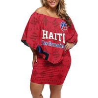 Custom Haiti Football Family Matching Off Shoulder Short Dress and Hawaiian Shirt Come on Les Grenadiers Red Style