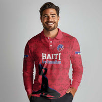 Custom Haiti Football Long Sleeve Polo Shirt Come on Les Grenadiers Red Style