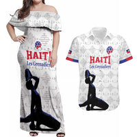 Custom Haiti Football Couples Matching Off Shoulder Maxi Dress and Hawaiian Shirt Come on Les Grenadiers White Style