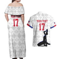 Custom Haiti Football Couples Matching Off Shoulder Maxi Dress and Hawaiian Shirt Come on Les Grenadiers White Style