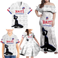 Custom Haiti Football Family Matching Off Shoulder Maxi Dress and Hawaiian Shirt Come on Les Grenadiers White Style