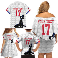 Custom Haiti Football Family Matching Off Shoulder Short Dress and Hawaiian Shirt Come on Les Grenadiers White Style