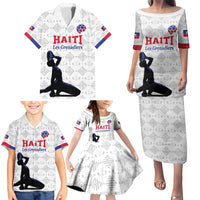 Custom Haiti Football Family Matching Puletasi and Hawaiian Shirt Come on Les Grenadiers White Style