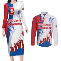 Slovakia Independence Day Couples Matching Long Sleeve Bodycon Dress and Long Sleeve Button Shirt 17th July 1992