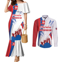 Slovakia Independence Day Couples Matching Mermaid Dress and Long Sleeve Button Shirt 17th July 1992