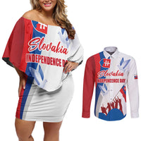 Slovakia Independence Day Couples Matching Off Shoulder Short Dress and Long Sleeve Button Shirt 17th July 1992