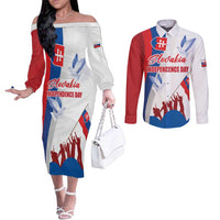 Slovakia Independence Day Couples Matching Off The Shoulder Long Sleeve Dress and Long Sleeve Button Shirt 17th July 1992