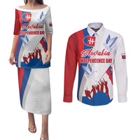 Slovakia Independence Day Couples Matching Puletasi and Long Sleeve Button Shirt 17th July 1992