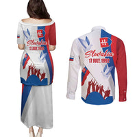 Slovakia Independence Day Couples Matching Puletasi and Long Sleeve Button Shirt 17th July 1992