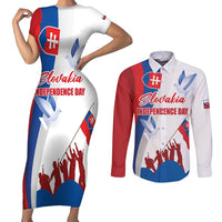 Slovakia Independence Day Couples Matching Short Sleeve Bodycon Dress and Long Sleeve Button Shirt 17th July 1992