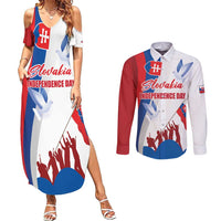 Slovakia Independence Day Couples Matching Summer Maxi Dress and Long Sleeve Button Shirt 17th July 1992