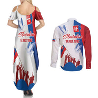 Slovakia Independence Day Couples Matching Summer Maxi Dress and Long Sleeve Button Shirt 17th July 1992
