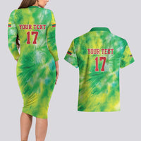 Custom Lithuania Basketball Couples Matching Long Sleeve Bodycon Dress and Hawaiian Shirt Retro Style Version 1992