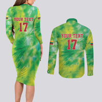 Custom Lithuania Basketball Couples Matching Long Sleeve Bodycon Dress and Long Sleeve Button Shirt Retro Style Version 1992