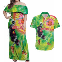 Custom Lithuania Basketball Couples Matching Off Shoulder Maxi Dress and Hawaiian Shirt Retro Style Version 1992
