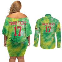 Custom Lithuania Basketball Couples Matching Off Shoulder Short Dress and Long Sleeve Button Shirt Retro Style Version 1992