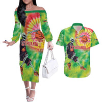 Custom Lithuania Basketball Couples Matching Off The Shoulder Long Sleeve Dress and Hawaiian Shirt Retro Style Version 1992