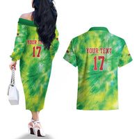 Custom Lithuania Basketball Couples Matching Off The Shoulder Long Sleeve Dress and Hawaiian Shirt Retro Style Version 1992