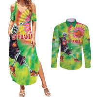 Custom Lithuania Basketball Couples Matching Summer Maxi Dress and Long Sleeve Button Shirt Retro Style Version 1992