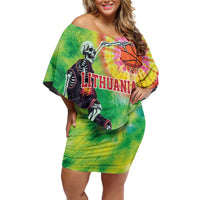 Custom Lithuania Basketball Off Shoulder Short Dress Retro Style Version 1992