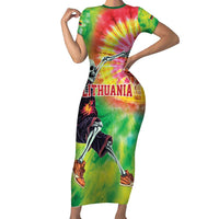 Custom Lithuania Basketball Short Sleeve Bodycon Dress Retro Style Version 1992