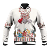 Romania Happy Martisor Day 1 March Baseball Jacket Martenitsa and Peony Romanian Traditional Pattern