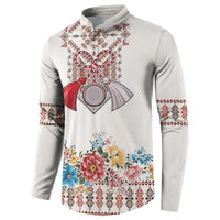 Romania Happy Martisor Day 1 March Button Sweatshirt Martenitsa and Peony Romanian Traditional Pattern