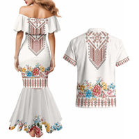 Romania Happy Martisor Day 1 March Couples Matching Mermaid Dress and Hawaiian Shirt Martenitsa and Peony Romanian Traditional Pattern