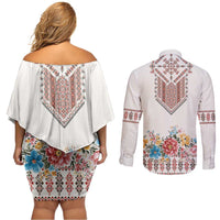 Romania Happy Martisor Day 1 March Couples Matching Off Shoulder Short Dress and Long Sleeve Button Shirt Martenitsa and Peony Romanian Traditional Pattern