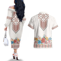 Romania Happy Martisor Day 1 March Couples Matching Off The Shoulder Long Sleeve Dress and Hawaiian Shirt Martenitsa and Peony Romanian Traditional Pattern