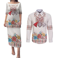 Romania Happy Martisor Day 1 March Couples Matching Puletasi and Long Sleeve Button Shirt Martenitsa and Peony Romanian Traditional Pattern