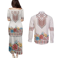 Romania Happy Martisor Day 1 March Couples Matching Puletasi and Long Sleeve Button Shirt Martenitsa and Peony Romanian Traditional Pattern