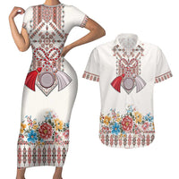 Romania Happy Martisor Day 1 March Couples Matching Short Sleeve Bodycon Dress and Hawaiian Shirt Martenitsa and Peony Romanian Traditional Pattern