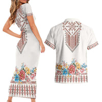 Romania Happy Martisor Day 1 March Couples Matching Short Sleeve Bodycon Dress and Hawaiian Shirt Martenitsa and Peony Romanian Traditional Pattern