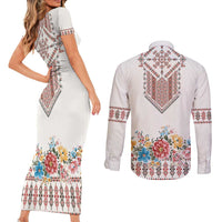 Romania Happy Martisor Day 1 March Couples Matching Short Sleeve Bodycon Dress and Long Sleeve Button Shirt Martenitsa and Peony Romanian Traditional Pattern