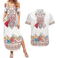 Romania Happy Martisor Day 1 March Couples Matching Summer Maxi Dress and Hawaiian Shirt Martenitsa and Peony Romanian Traditional Pattern
