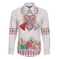 Romania Happy Martisor Day 1 March Family Matching Off The Shoulder Long Sleeve Dress and Hawaiian Shirt Martenitsa and Peony Romanian Traditional Pattern