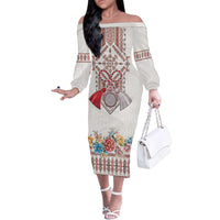 Romania Happy Martisor Day 1 March Family Matching Off The Shoulder Long Sleeve Dress and Hawaiian Shirt Martenitsa and Peony Romanian Traditional Pattern