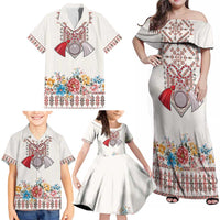 Romania Happy Martisor Day 1 March Family Matching Off Shoulder Maxi Dress and Hawaiian Shirt Martenitsa and Peony Romanian Traditional Pattern