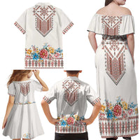Romania Happy Martisor Day 1 March Family Matching Off Shoulder Maxi Dress and Hawaiian Shirt Martenitsa and Peony Romanian Traditional Pattern