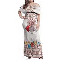 Romania Happy Martisor Day 1 March Family Matching Off Shoulder Maxi Dress and Hawaiian Shirt Martenitsa and Peony Romanian Traditional Pattern