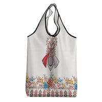 Romania Happy Martisor Day 1 March Grocery Bag Martenitsa and Peony Romanian Traditional Pattern