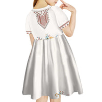 Romania Happy Martisor Day 1 March Kid Short Sleeve Dress Martenitsa and Peony Romanian Traditional Pattern