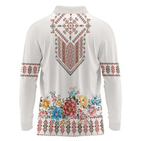 Romania Happy Martisor Day 1 March Long Sleeve Polo Shirt Martenitsa and Peony Romanian Traditional Pattern