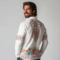 Romania Happy Martisor Day 1 March Long Sleeve Polo Shirt Martenitsa and Peony Romanian Traditional Pattern